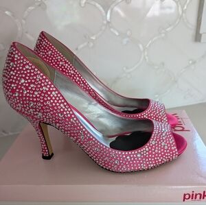 Pink Paradox London Crystal-Embellished Peep-Toe Heels In Fuschia Size 8.5